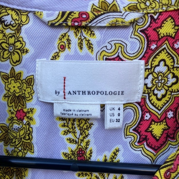 Anthropologie Echarpe Cropped Blouse French Brocade Pattern Blue Red Yellow Sz 0 - Picture 4 of 6